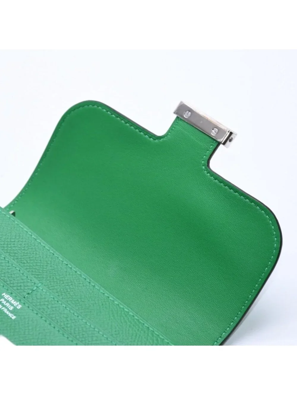 Hermes Bifold Wallet Silver Veau Epsom Green